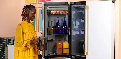 cafe-open-refrigerator-woman-getting-water